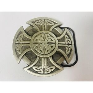 Celtic Shield Cross Belt Buckle Fine Pewter Vintage Great American Products 2000